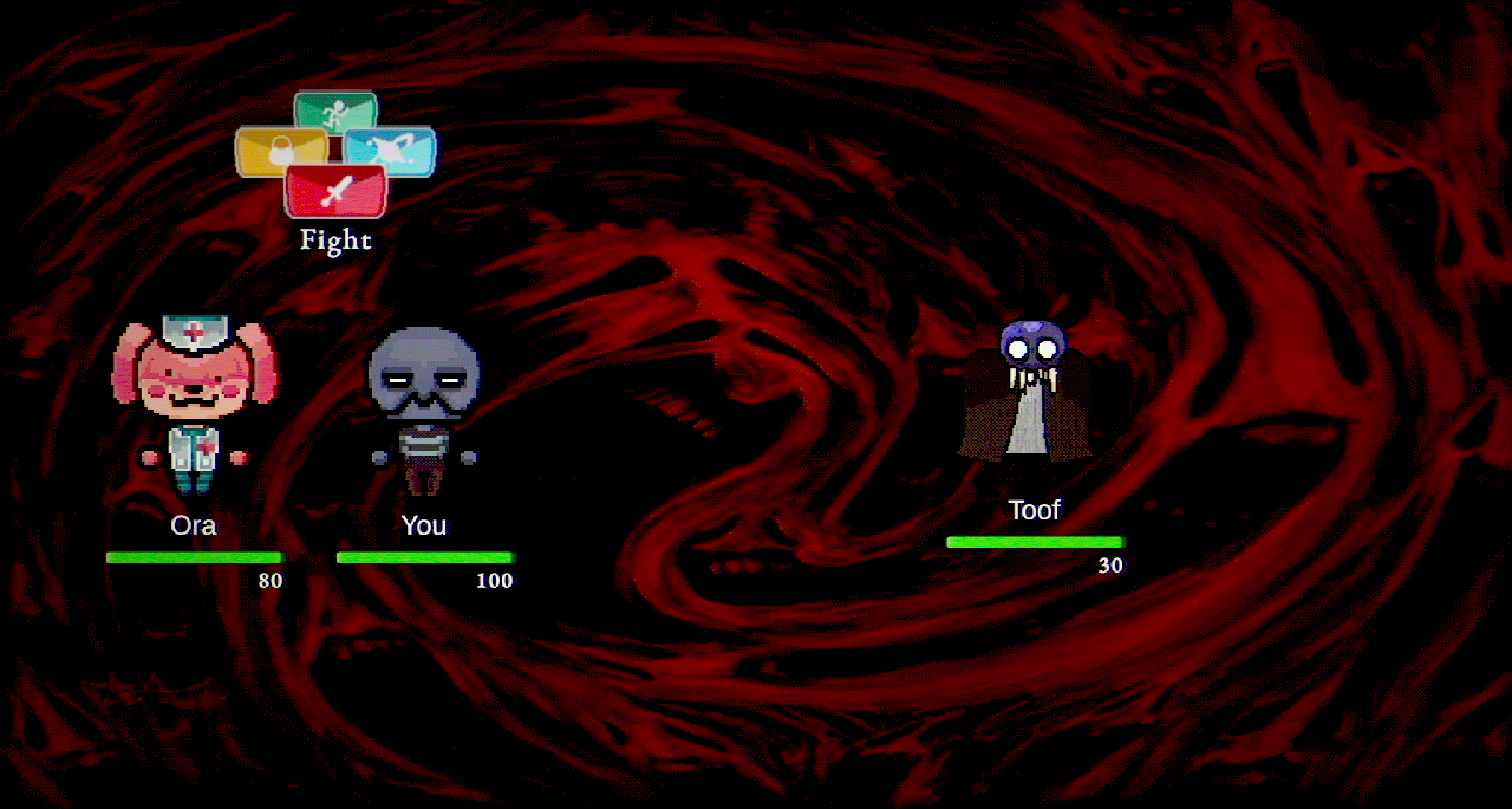 Vertigo development screenshot showing You, in a battle sequence