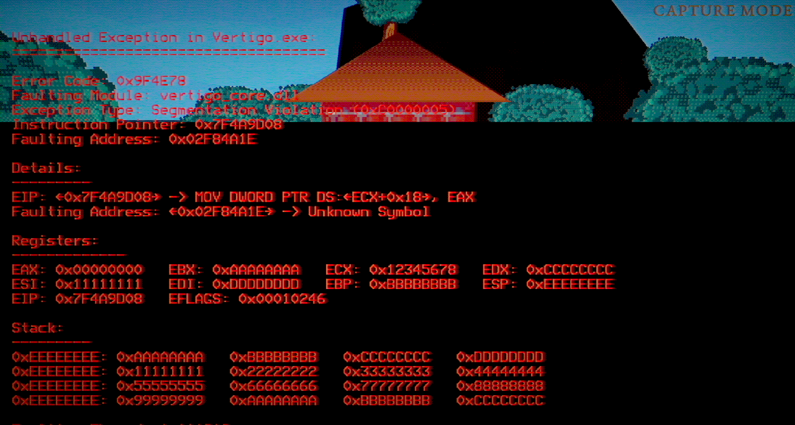 Vertigo development screenshot showing You, in a glitched error state