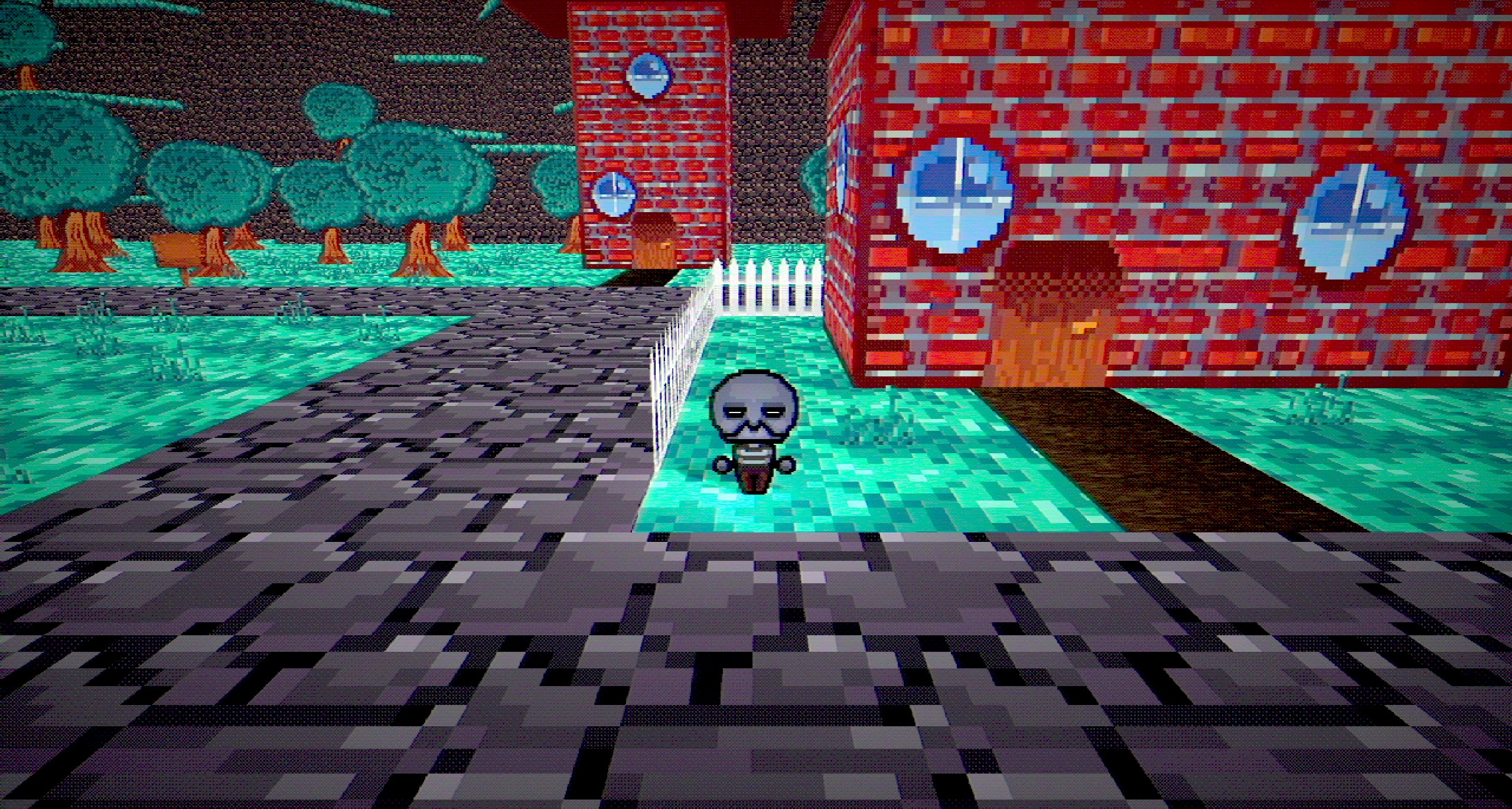 Vertigo development screenshot showing You, starting back in a cheerful limbo space